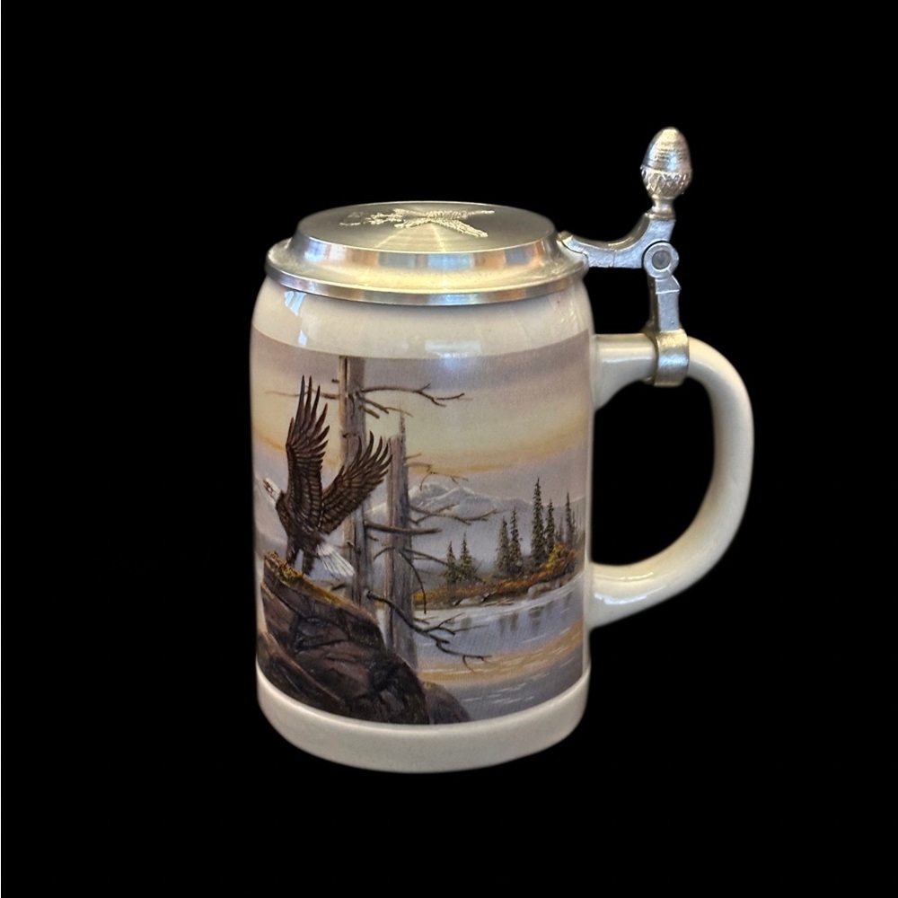 Vintage DOMEX German Beer Stein | Bald Eagle Scene | Pewter Lid